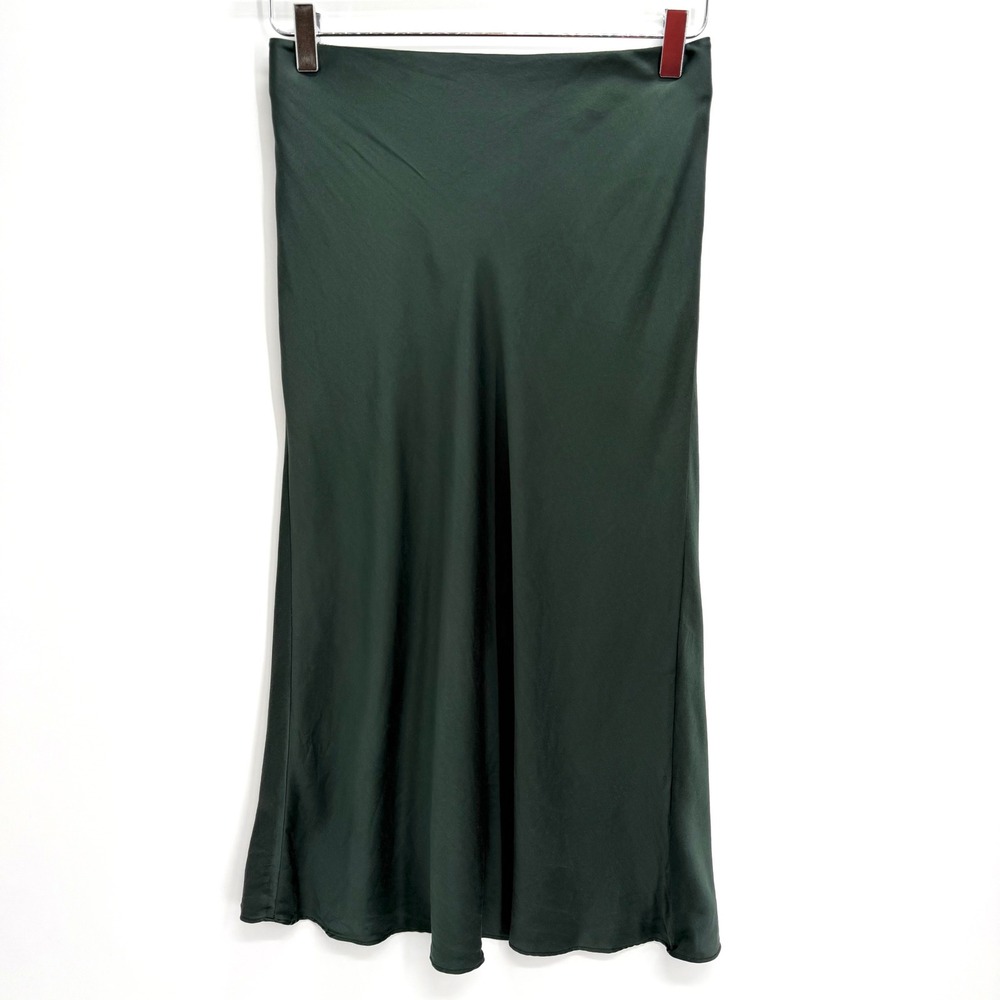 Quince Washable 100% Silk Skirt Size S Forest Green Midi Slip Quiet Luxury